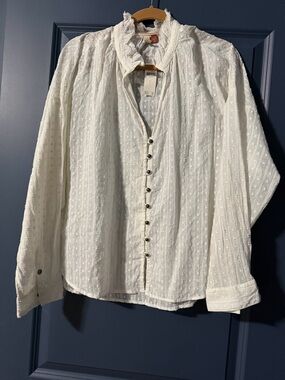 Pilcro White Textured Blouse with Subtle Silver Threading